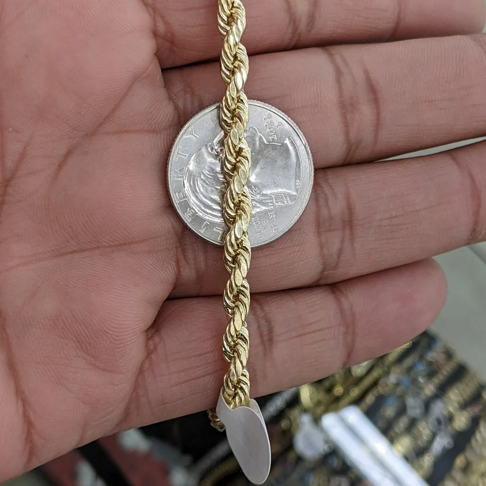 14kt Real Gold Rope Bracelet 5mm 8 Inch - Picture 8 of 9